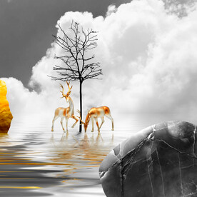 装饰画 晶瓷画 麋鹿