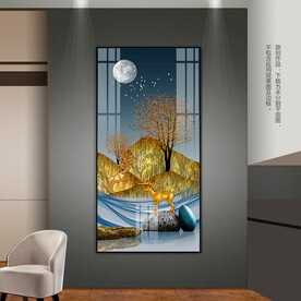轻奢风金山麋鹿玄关装饰画挂画