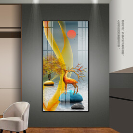 石来运转客厅玄关装饰画发财鹿