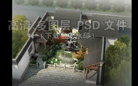 古建假山园林景观航拍鸟瞰