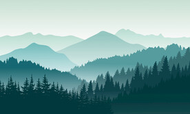 风景插画 蓝色山水画