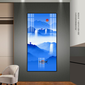 蓝色山水客厅玄关卧室挂画装饰画