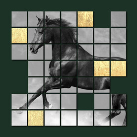 几何拼接金箔骏马装饰画