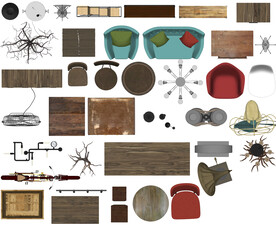 桌椅图块高清彩平素材PSD