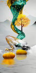 装饰画 晶瓷画 石头麋鹿