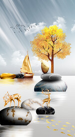 装饰画 晶瓷画 石头麋鹿