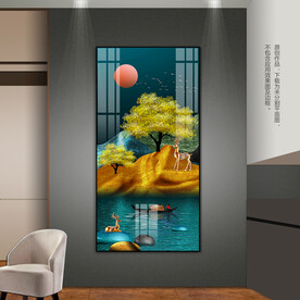 金色山水画客厅玄关装饰画晶瓷画