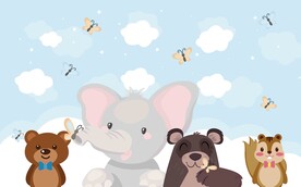 可爱卡通动物儿童房背景墙壁画