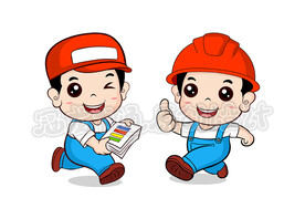 可爱广告公司制版厂工人矢量图