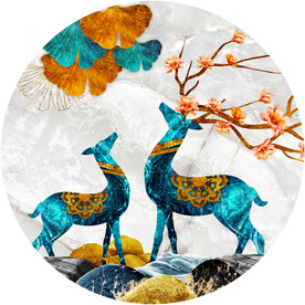 装饰画 晶瓷画 杏叶麋鹿