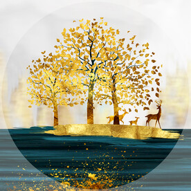 装饰画 抽象画 金色树木