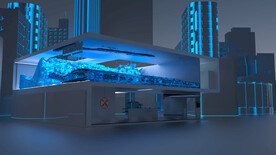 三维 海浪 特效 城市 浅蓝