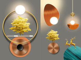 光影几何发财树两联装饰画
