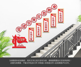 红色物业楼梯文化墙