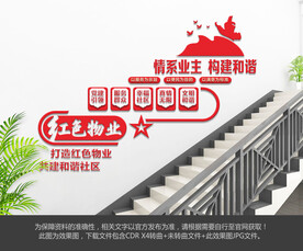 红色物业楼梯文化墙