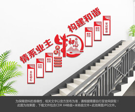 红色物业楼梯文化墙