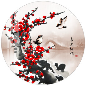 喜上眉梢报春图圆形装饰画