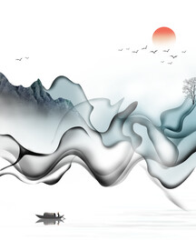 高清分层水墨山水打印图