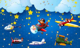 卡通儿童飞机背景墙