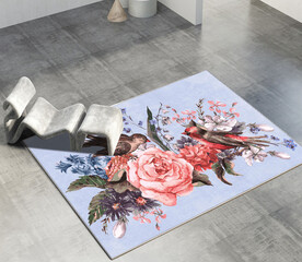 时尚花卉轻奢客厅卧室地毯地垫