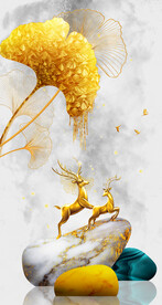 装饰画 晶瓷画 石头麋鹿