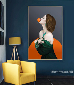 现代几何橙色女郎装饰画