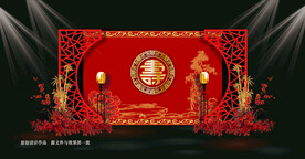 红色新中式寿宴舞台