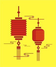 矢量中国风中式古典红灯笼云纹