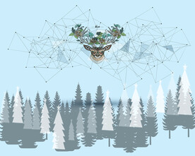 树鹿 松树 雪  几何 卡通