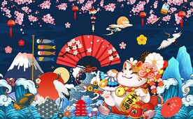 日式和风招财猫工装背景墙图片