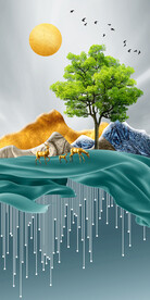 晶瓷画 抽象画 麋鹿