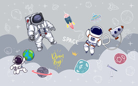 可爱卡通太空人儿童房背景墙