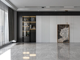 现代轻奢客厅背景墙沙发3D空景