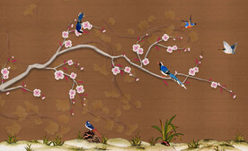 中式工笔花鸟背景墙