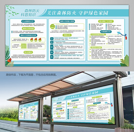 清新森林草原防火知识宣传栏展板