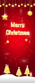 圣诞节下雪五角星圆球树红背景