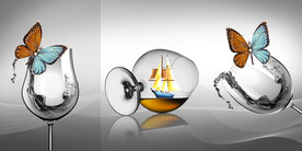 晶瓷画 红酒杯 蝴蝶