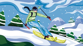 卡通手绘冬天户外滑雪游玩插画