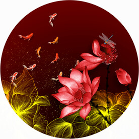 晶瓷画抽象画线条金鱼荷花荷叶