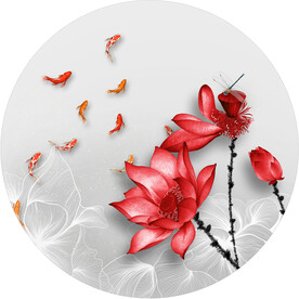 晶瓷画抽象画线条金鱼荷花荷叶