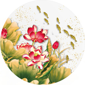 晶瓷画抽象画线条金鱼荷花荷叶