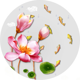 晶瓷画抽象画金鱼荷花荷叶