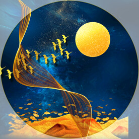 晶瓷画线条抽象画飞鸟