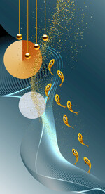 晶瓷画线条抽象画圆形金鱼