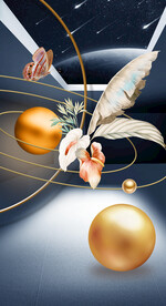 晶瓷画线条抽象画玄关羽毛