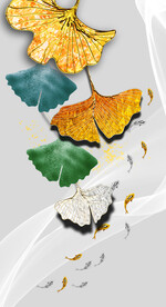 晶瓷画线条抽象画玄关杏叶金鱼