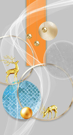 晶瓷画线条抽象画玄关麋鹿