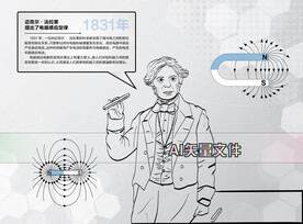 科学家法拉第手绘人物电磁感应