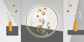 晶瓷画花筒麋鹿