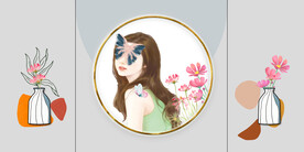 晶瓷画菊花花瓶美女